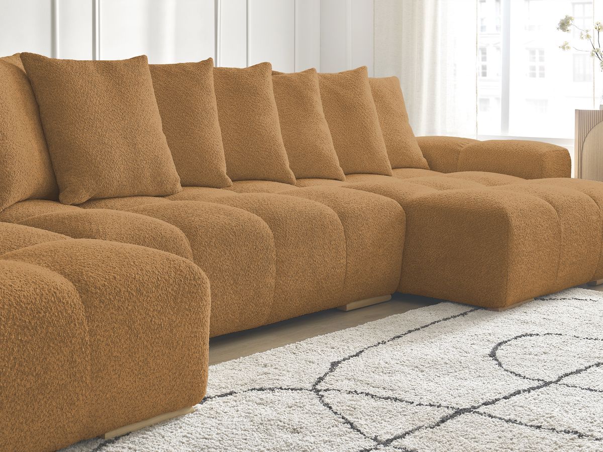 Anakin - Fixed Panoramic Sofa - Bouclé Fabric - 10 Cushions