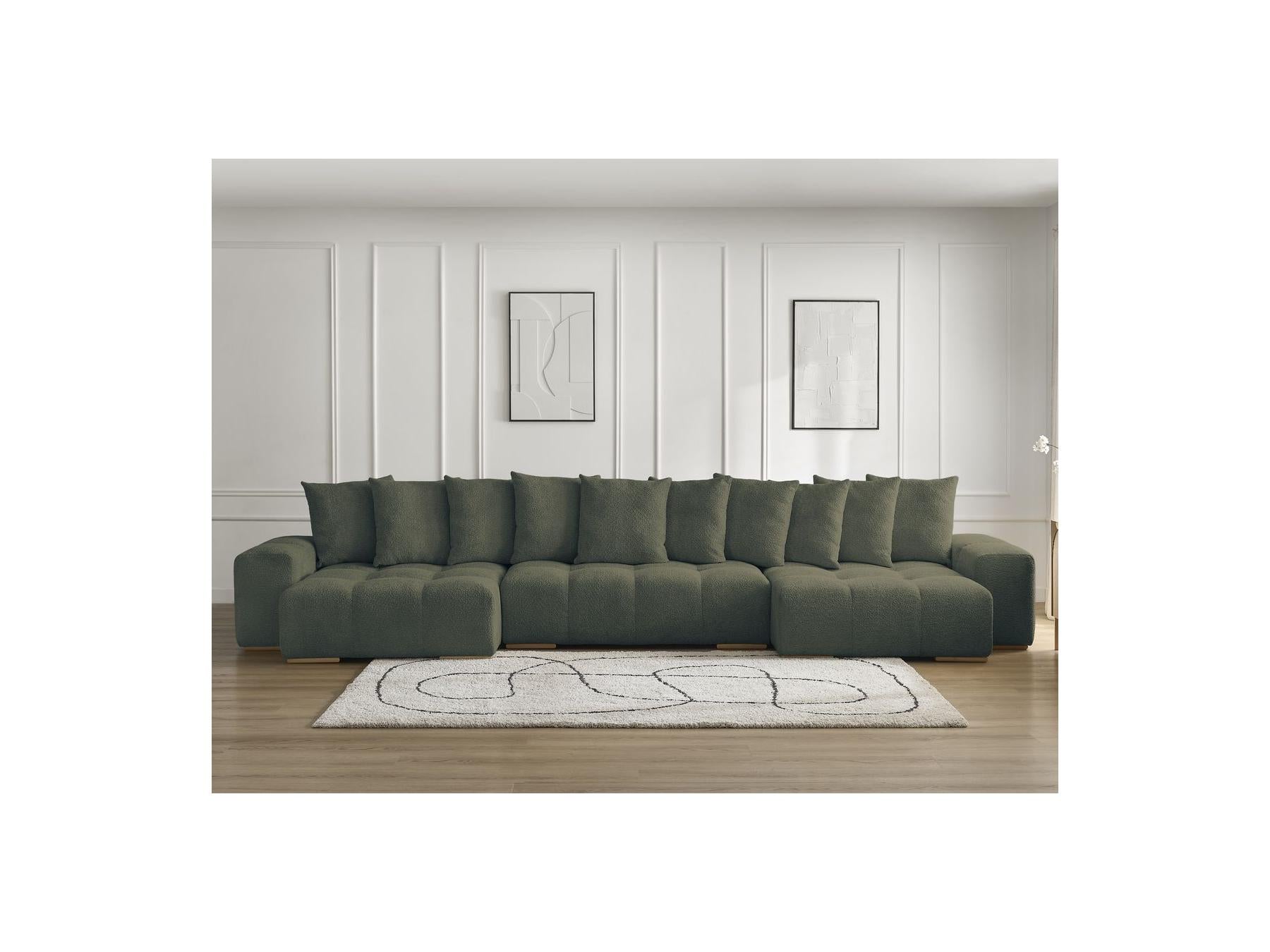 Anakin - Fixed Panoramic Sofa - Bouclé Fabric - 10 Cushions