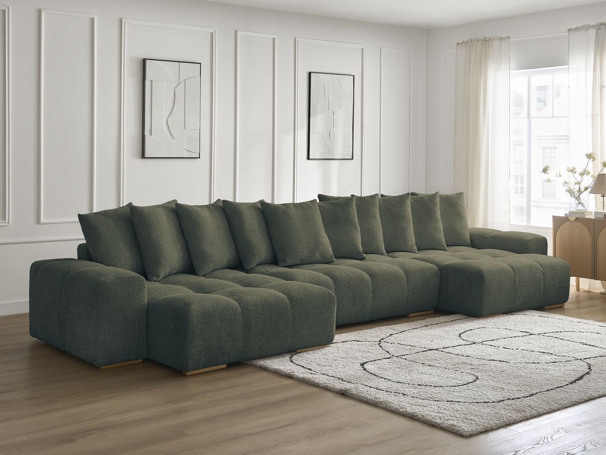 Anakin - Fixed Panoramic Sofa - Bouclé Fabric - 10 Cushions