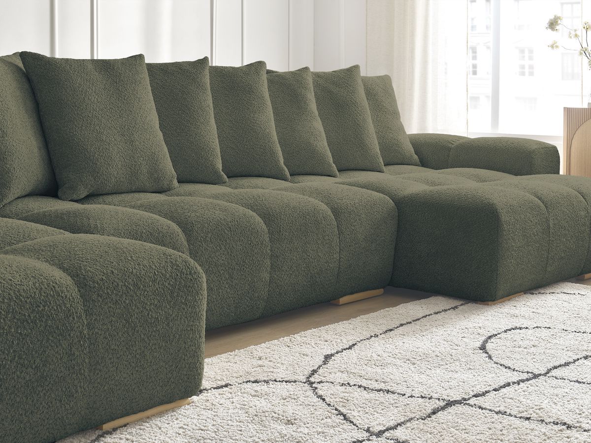 Anakin - Fixed Panoramic Sofa - Bouclé Fabric - 10 Cushions