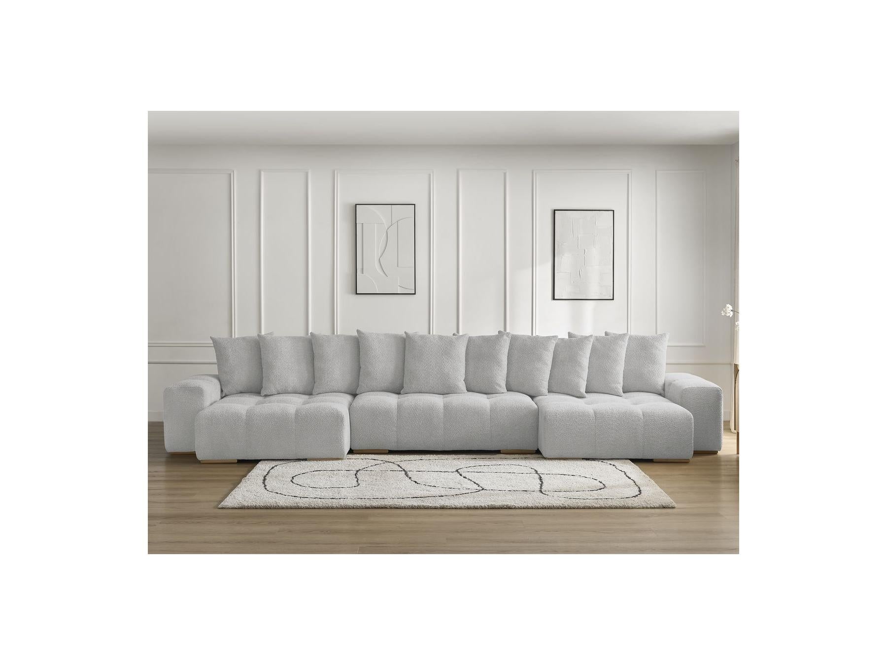Anakin - Fixed Panoramic Sofa - Bouclé Fabric - 10 Cushions