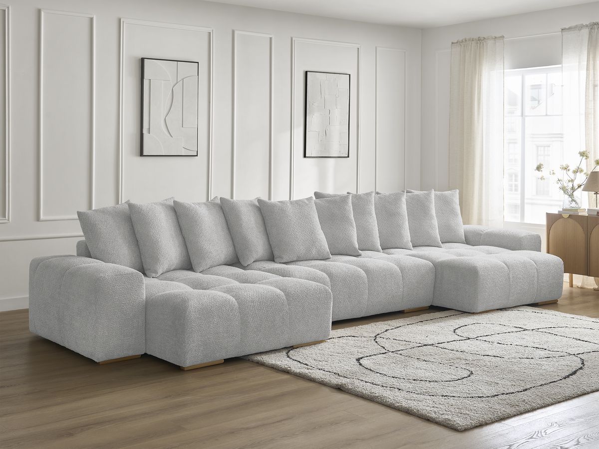 Anakin - Fixed Panoramic Sofa - Bouclé Fabric - 10 Cushions