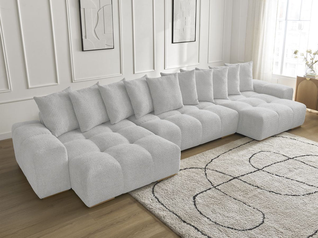 Anakin - Fixed Panoramic Sofa - Bouclé Fabric - 10 Cushions