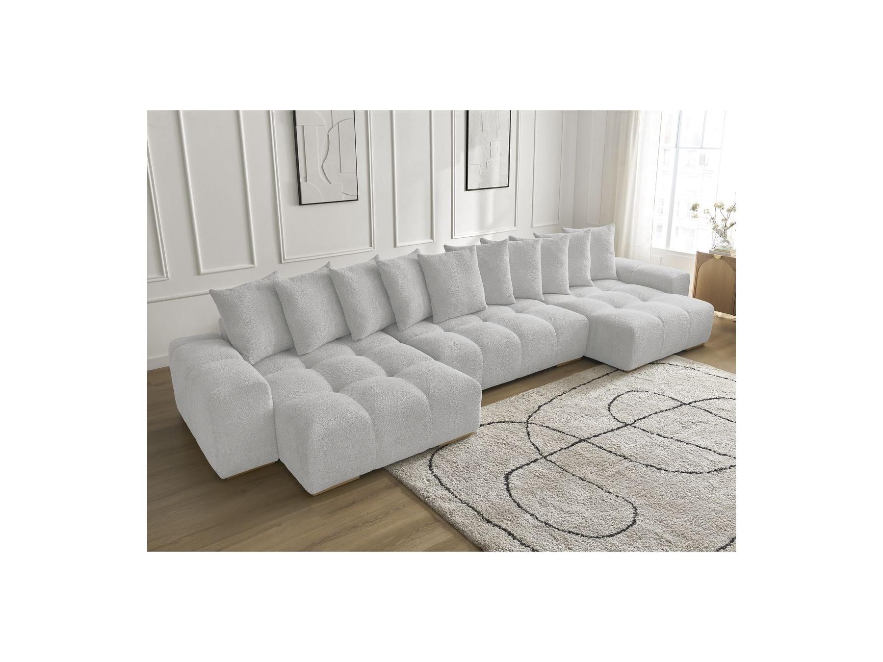 Anakin - Fixed Panoramic Sofa - Bouclé Fabric - 10 Cushions