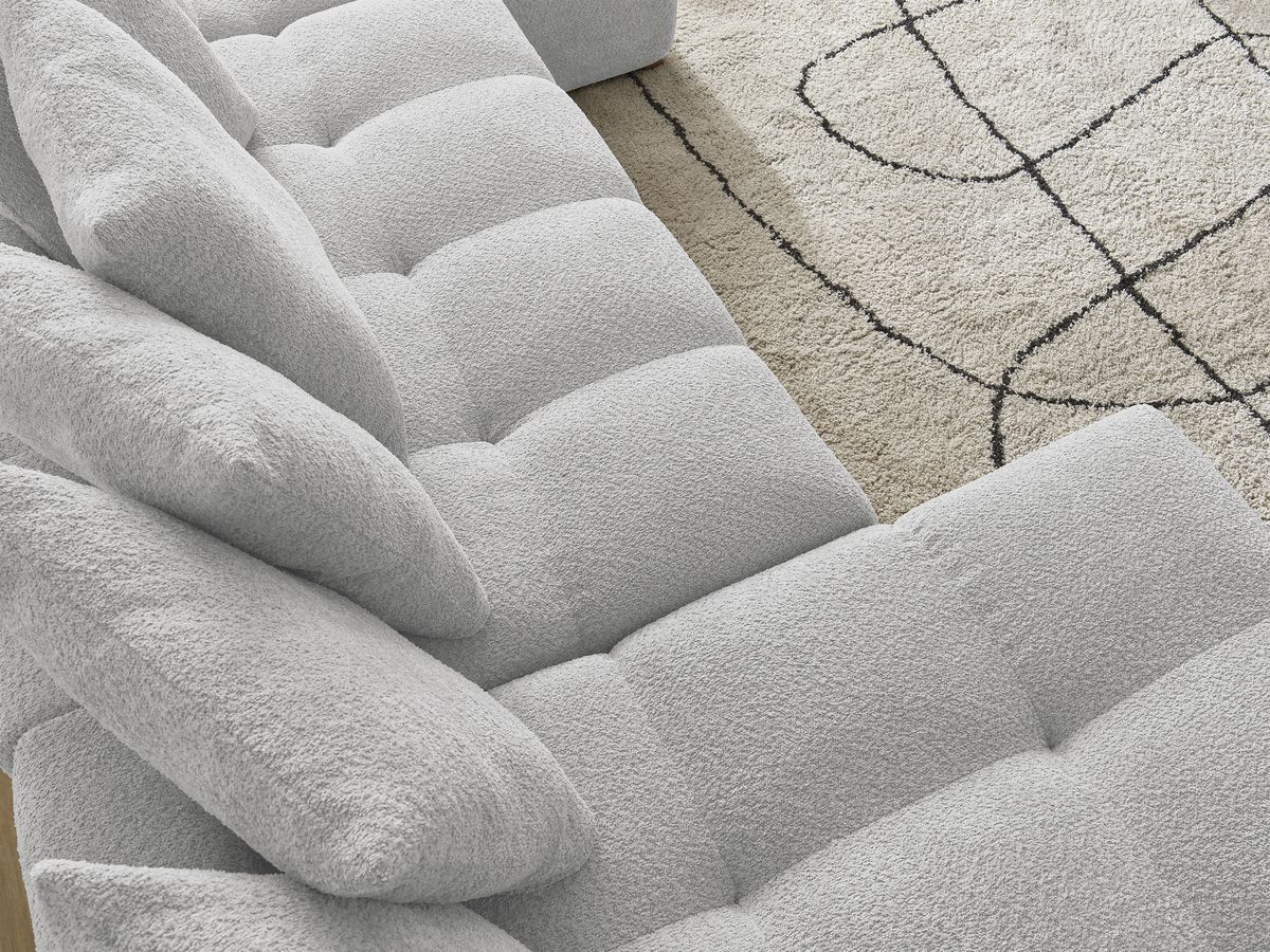 Anakin - Fixed Panoramic Sofa - Bouclé Fabric - 10 Cushions