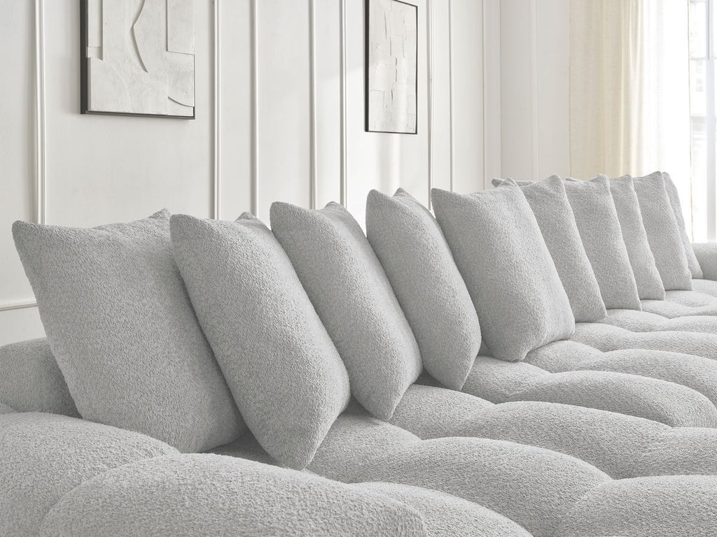 Anakin - Fixed Panoramic Sofa - Bouclé Fabric - 10 Cushions