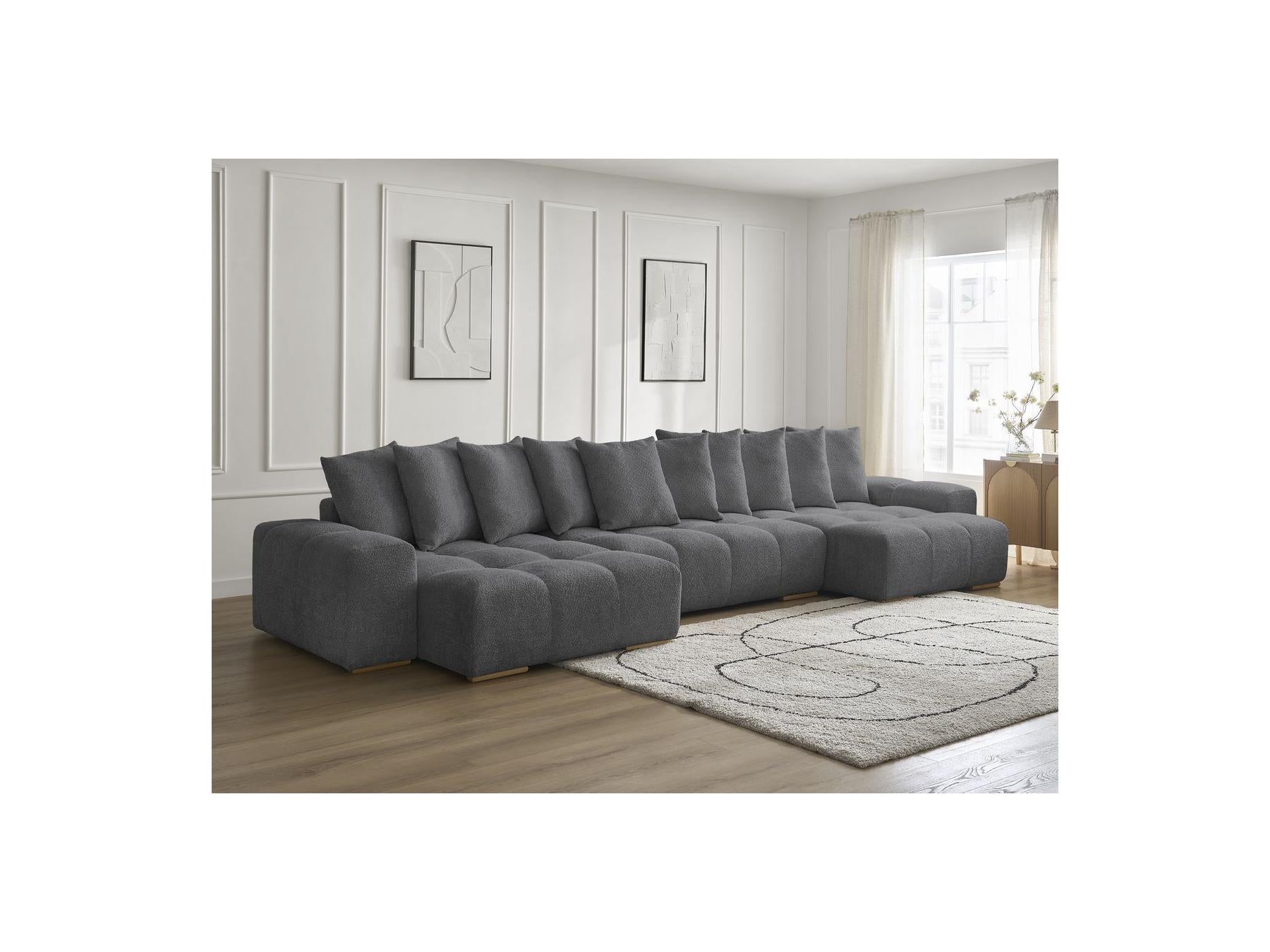 Anakin - Fixed Panoramic Sofa - Bouclé Fabric - 10 Cushions