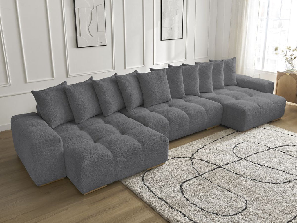 Anakin - Fixed Panoramic Sofa - Bouclé Fabric - 10 Cushions