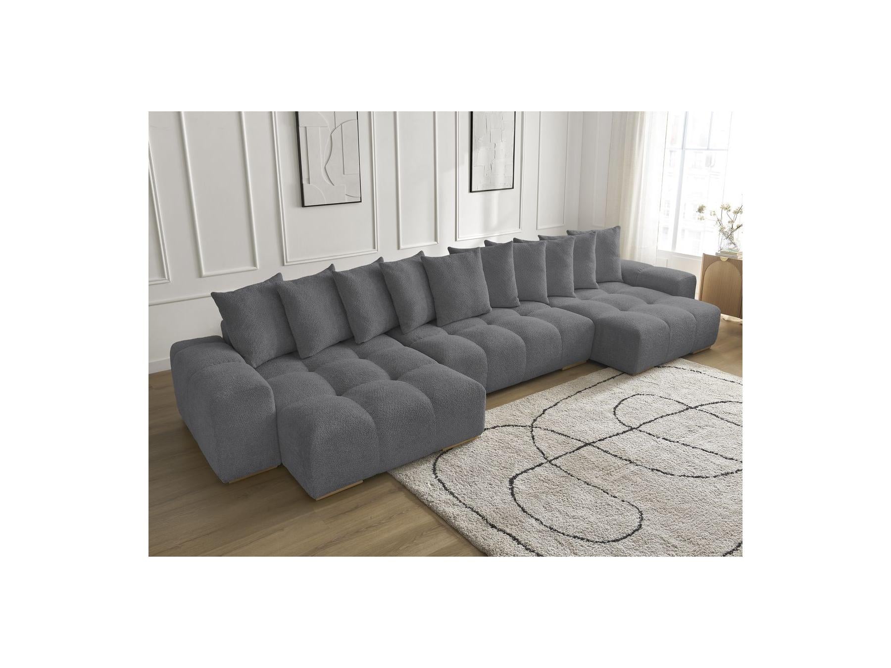 Anakin - Fixed Panoramic Sofa - Bouclé Fabric - 10 Cushions
