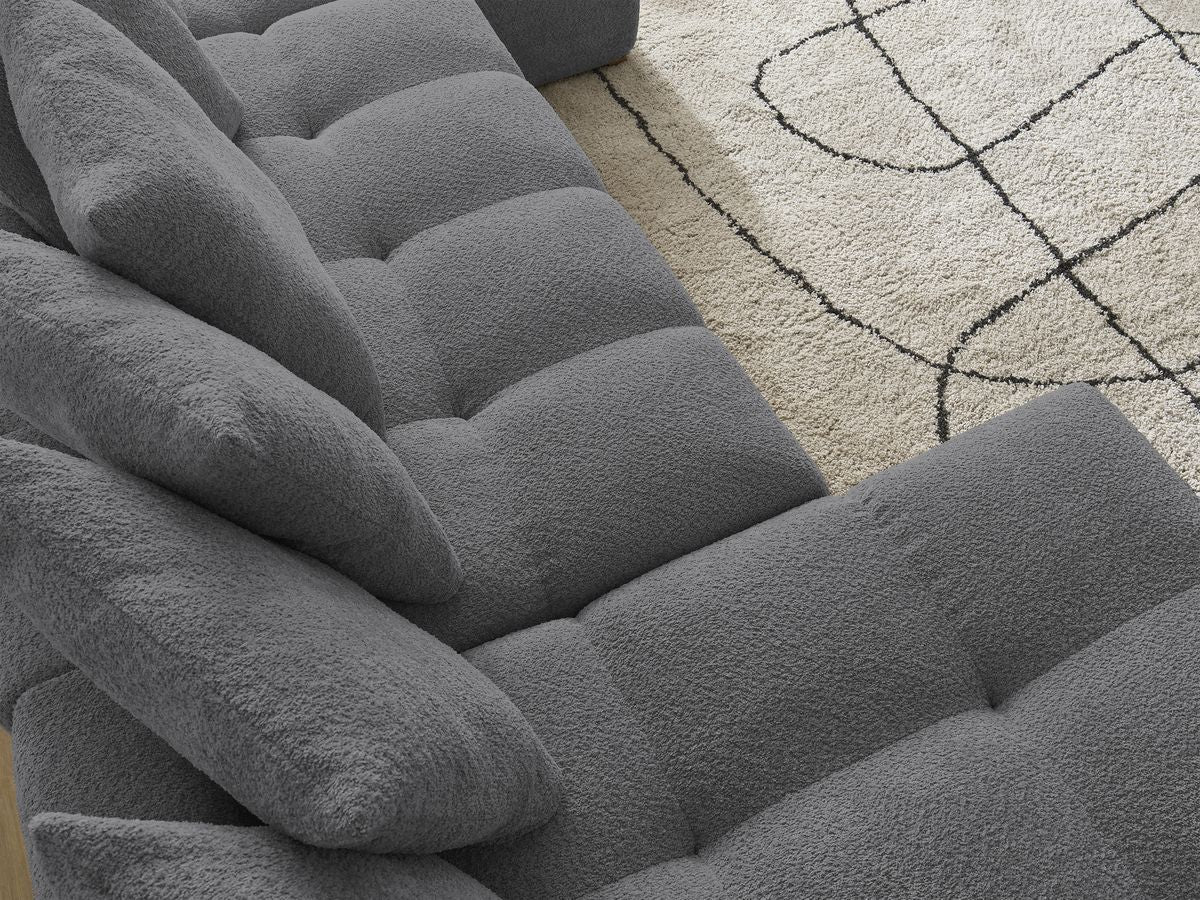 Anakin - Fixed Panoramic Sofa - Bouclé Fabric - 10 Cushions