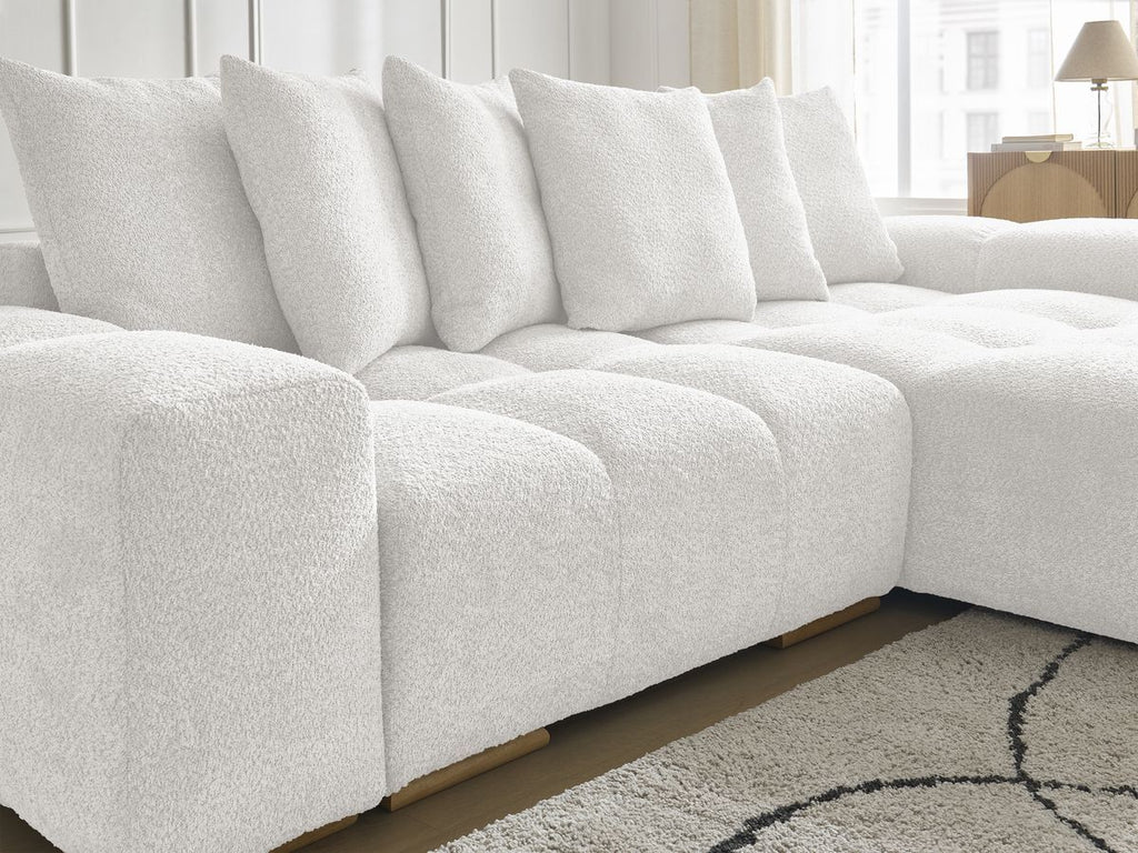 Anakin - Canapé D'Angle Réversible - Tissu Bouclette - 6 Coussins