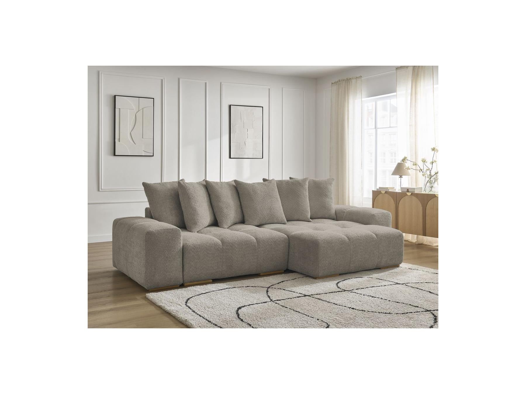 Anakin - Canapé D'Angle Réversible - Tissu Bouclette - 6 Coussins