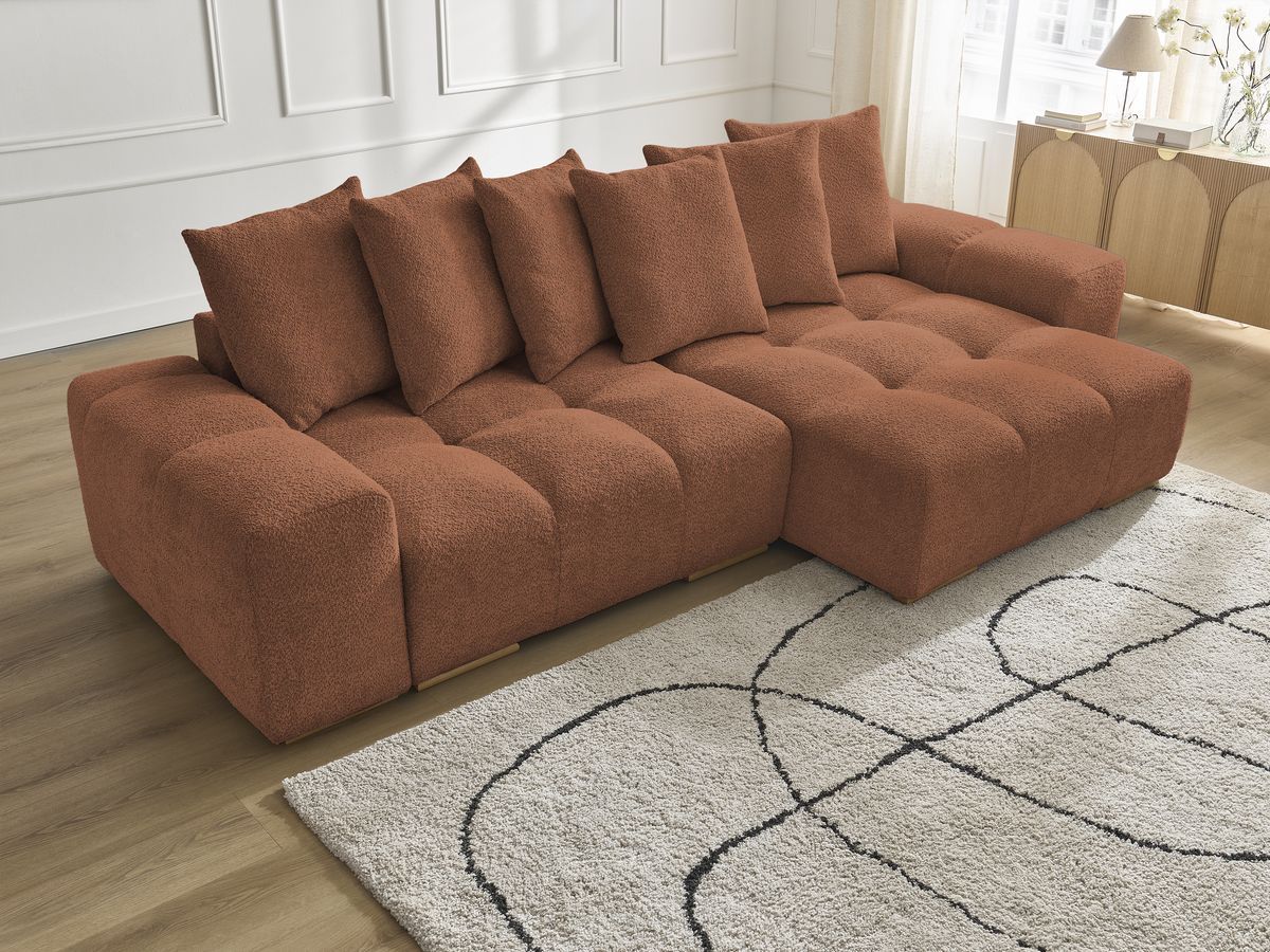 Anakin - Canapé D'Angle Réversible - Tissu Bouclette - 6 Coussins
