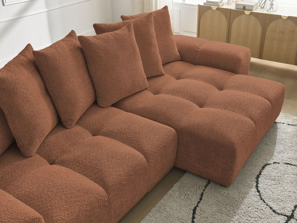 Anakin - Canapé D'Angle Réversible - Tissu Bouclette - 6 Coussins