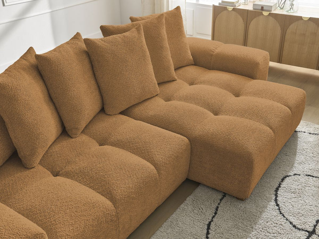 Anakin - Canapé D'Angle Réversible - Tissu Bouclette - 6 Coussins