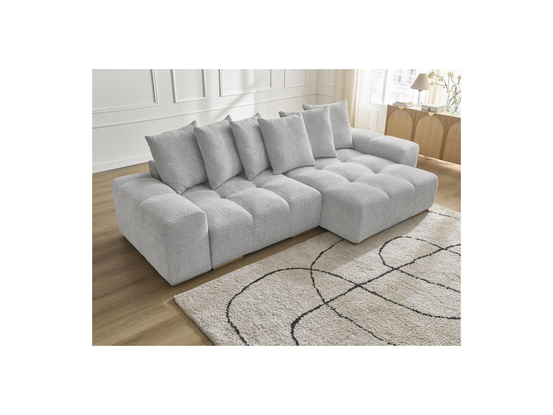 Anakin - Canapé D'Angle Réversible - Tissu Bouclette - 6 Coussins