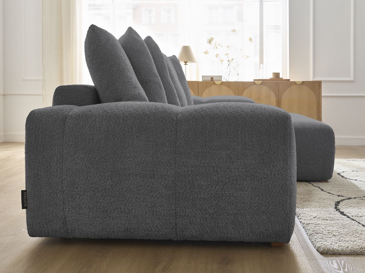 Anakin - Canapé D'Angle Réversible - Tissu Bouclette - 6 Coussins