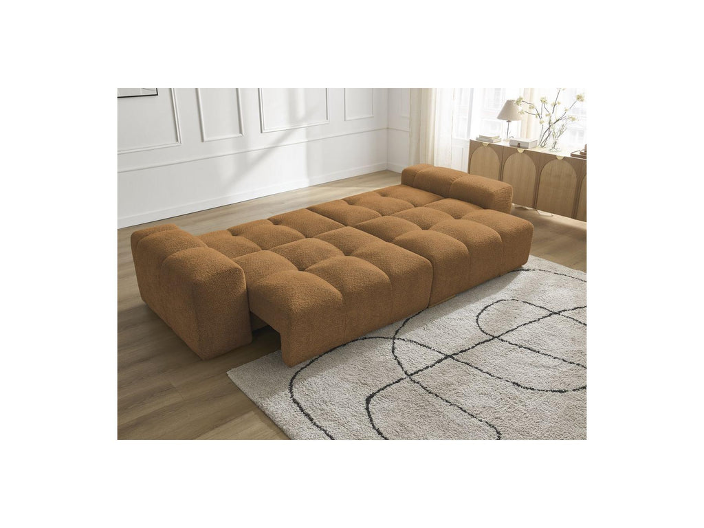 Anakin - Sofá recto convertible con arcón - Tejido bouclé - 2 cojines