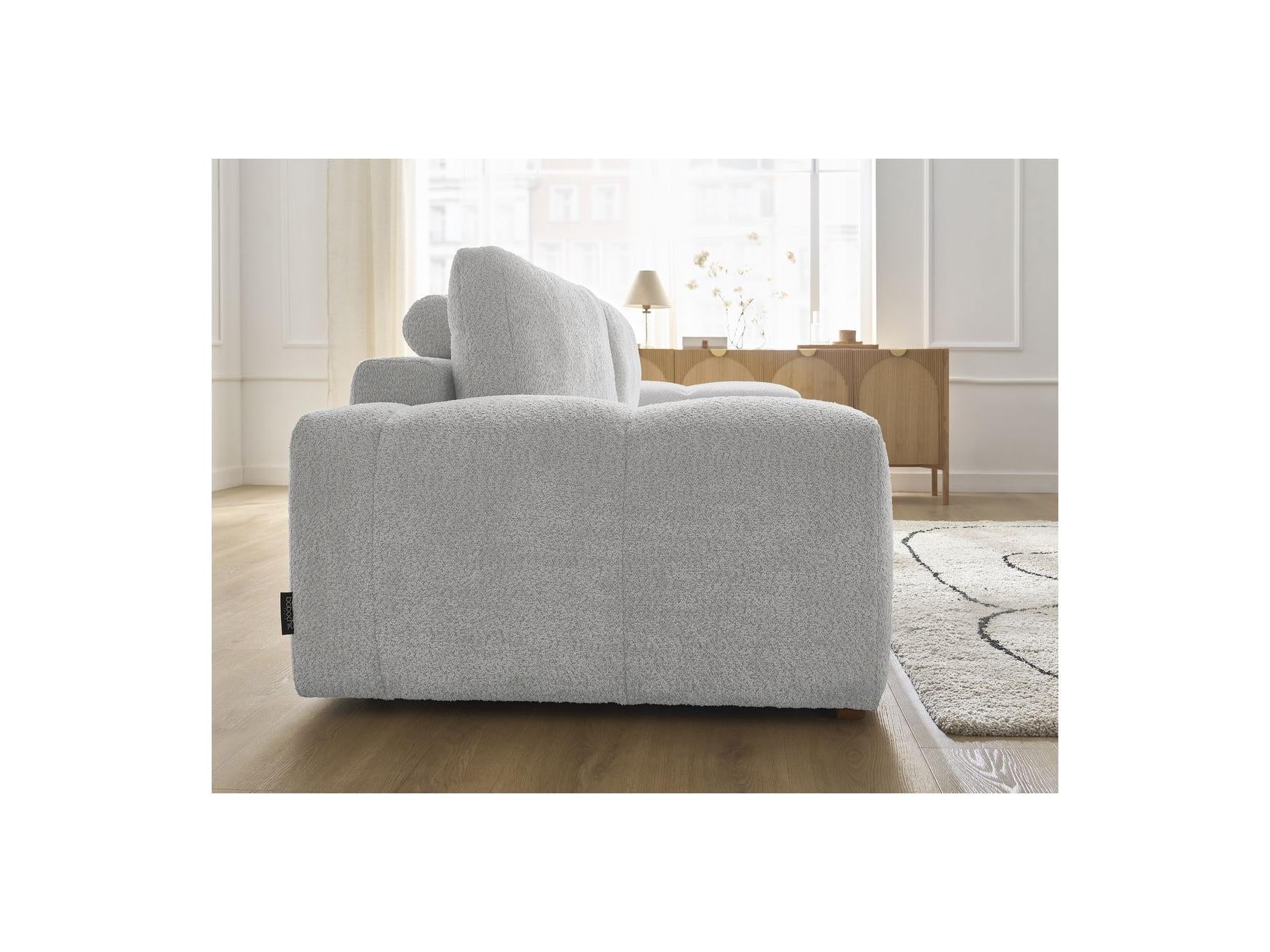 Anakin - Sofá recto convertible con arcón - Tejido bouclé - 2 cojines