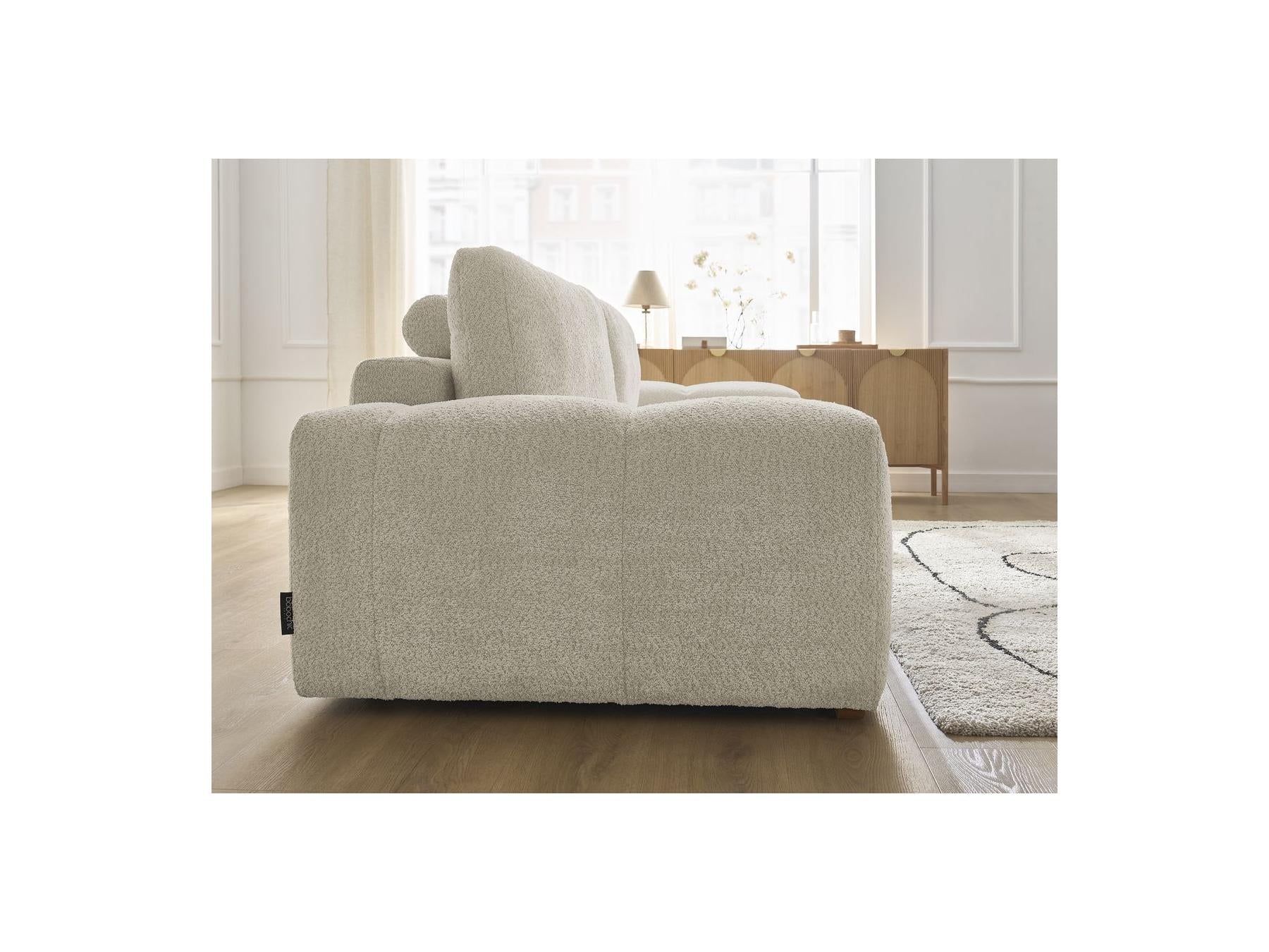 Anakin - Sofá recto convertible con arcón - Tejido bouclé - 2 cojines