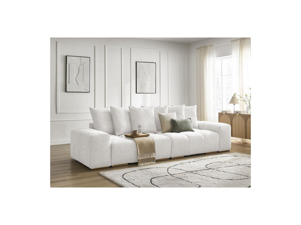 Anakin - Sofá recto cama con arcón - Tejido bouclé - 6 cojines