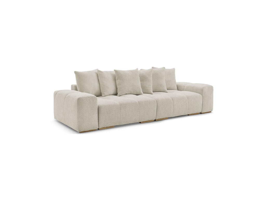 Anakin - Sofá recto cama con arcón - Tejido bouclé - 6 cojines