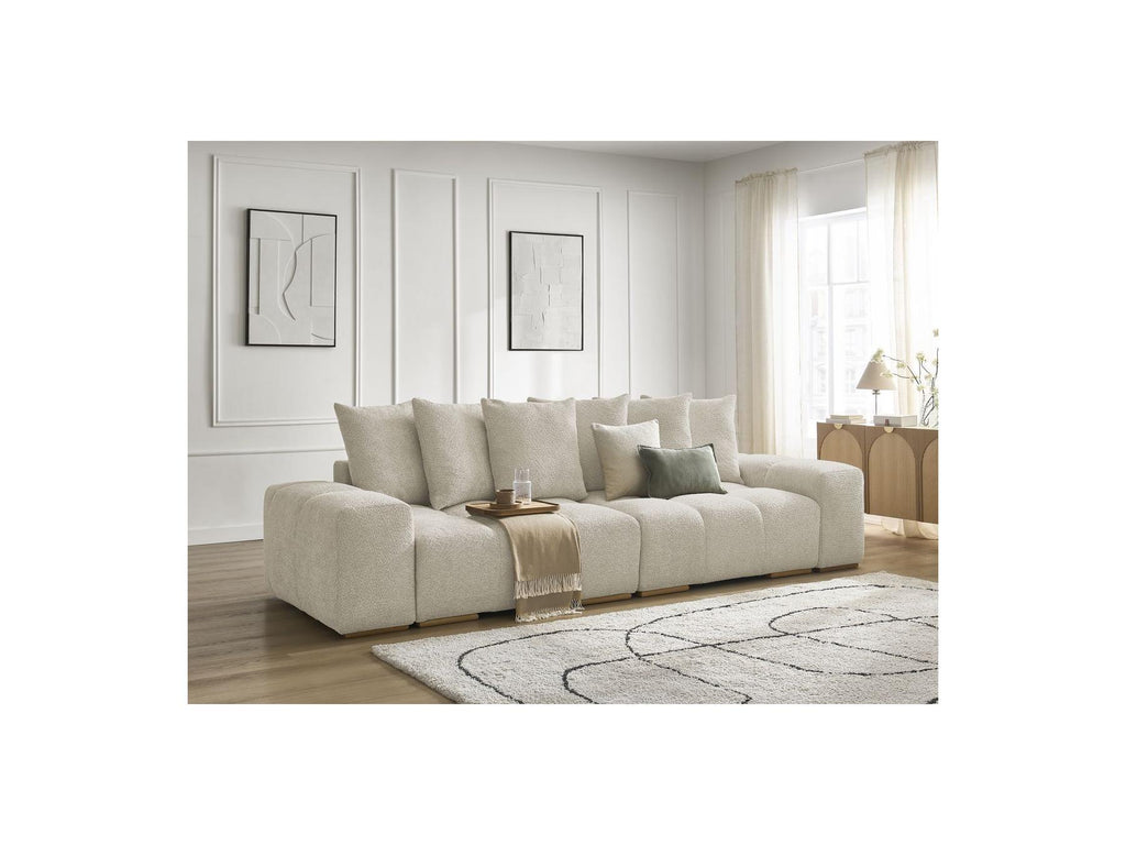 Anakin - Sofá recto cama con arcón - Tejido bouclé - 6 cojines