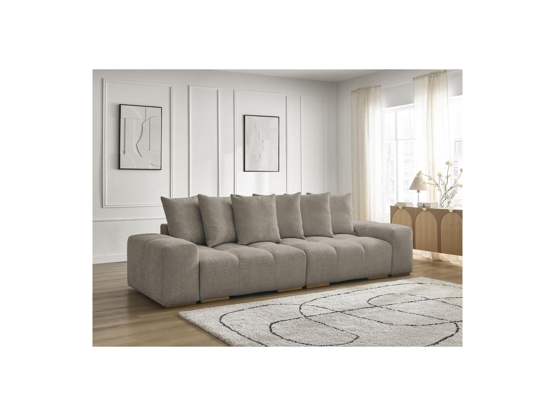 Anakin - Sofá recto cama con arcón - Tejido bouclé - 6 cojines
