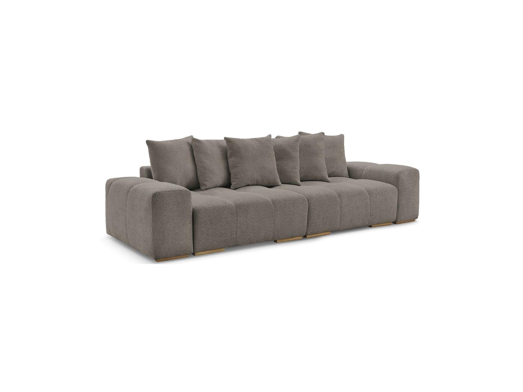 Anakin - Sofá recto cama con arcón - Tejido bouclé - 6 cojines