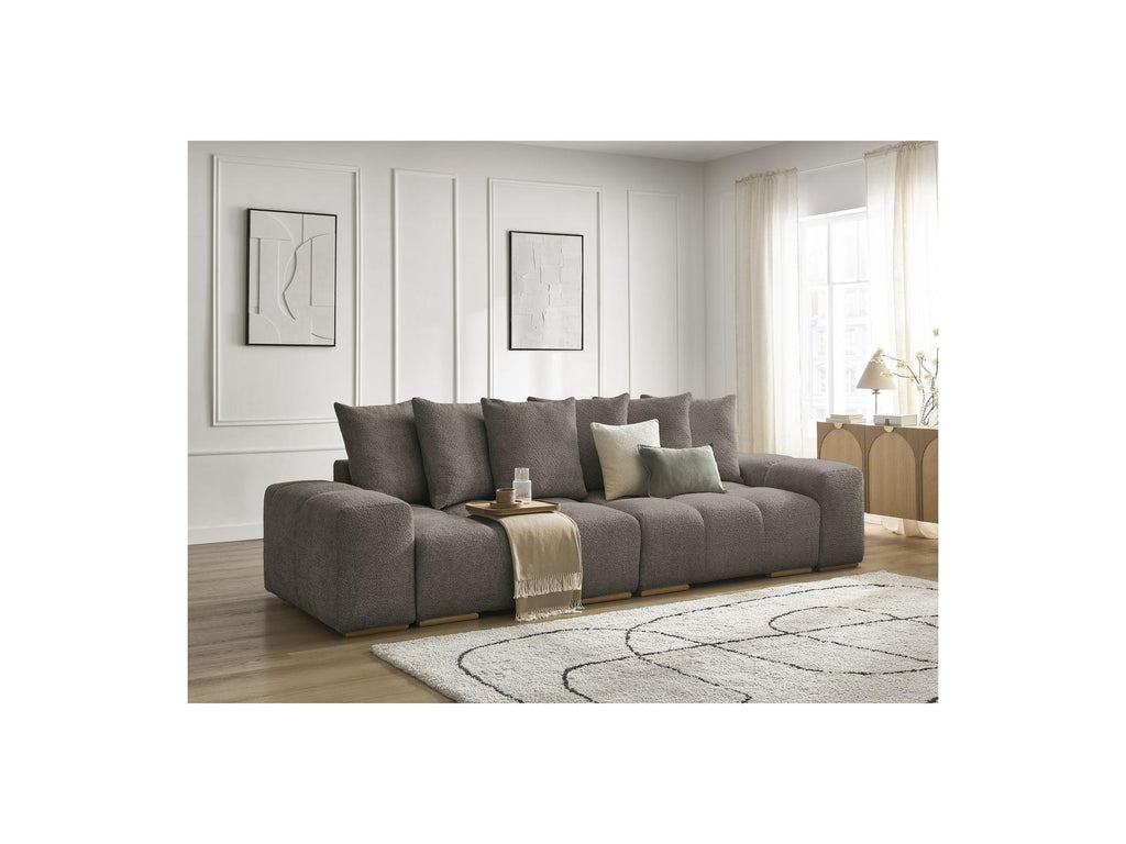 Anakin - Sofá recto cama con arcón - Tejido bouclé - 6 cojines