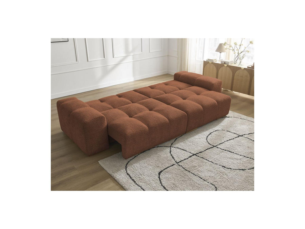 Anakin - Sofá recto cama con arcón - Tejido bouclé - 6 cojines