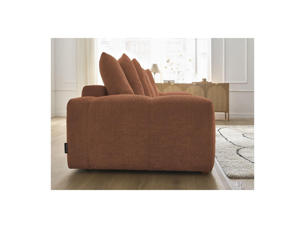 Anakin - Sofá recto cama con arcón - Tejido bouclé - 6 cojines