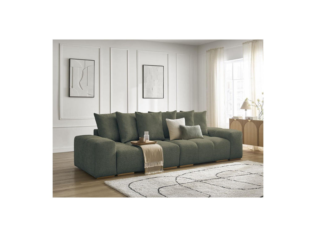 Anakin - Sofá recto cama con arcón - Tejido bouclé - 6 cojines
