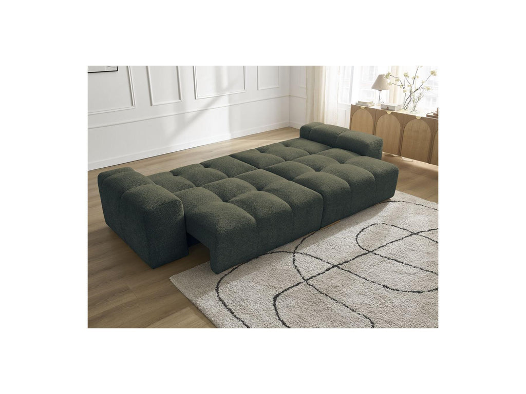 Anakin - Sofá recto cama con arcón - Tejido bouclé - 6 cojines
