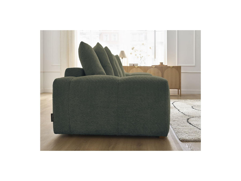 Anakin - Sofá recto cama con arcón - Tejido bouclé - 6 cojines