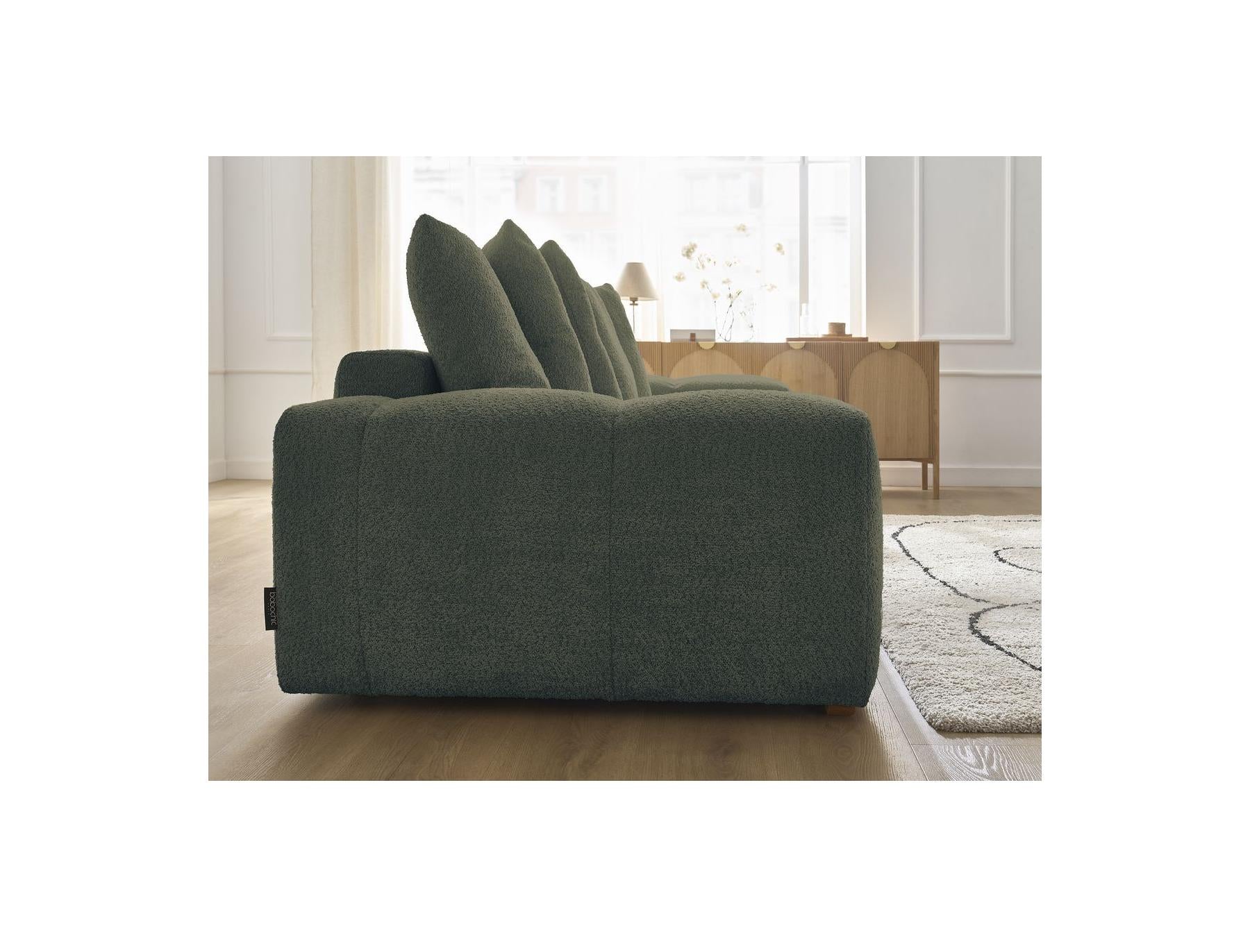 Anakin - Sofá recto cama con arcón - Tejido bouclé - 6 cojines