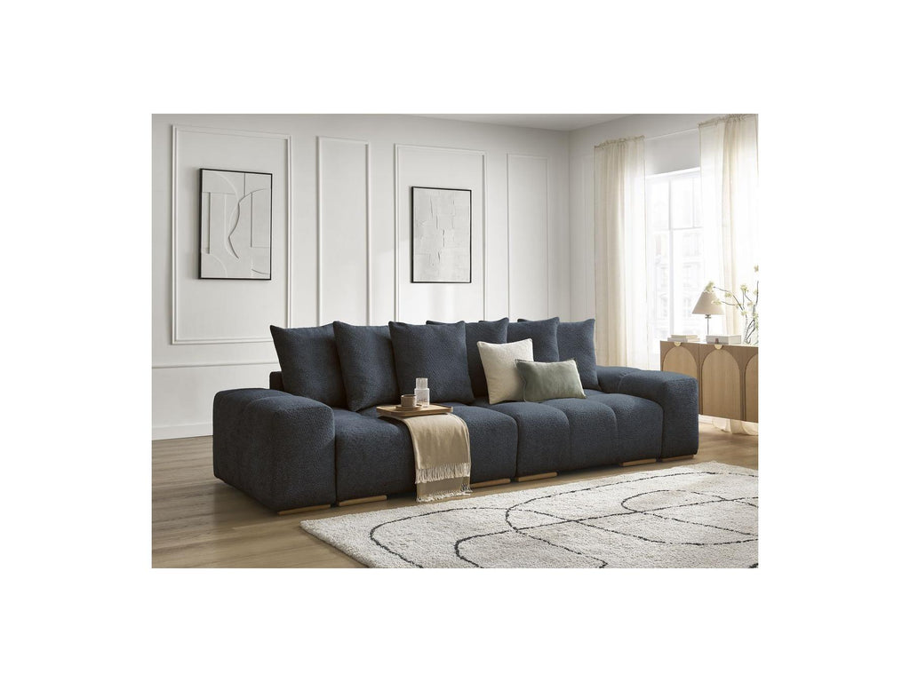 Anakin - Sofá recto cama con arcón - Tejido bouclé - 6 cojines