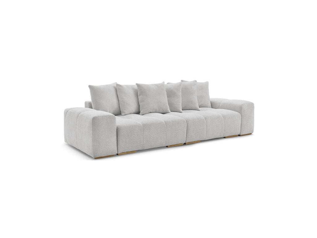 Anakin - Sofá recto cama con arcón - Tejido bouclé - 6 cojines