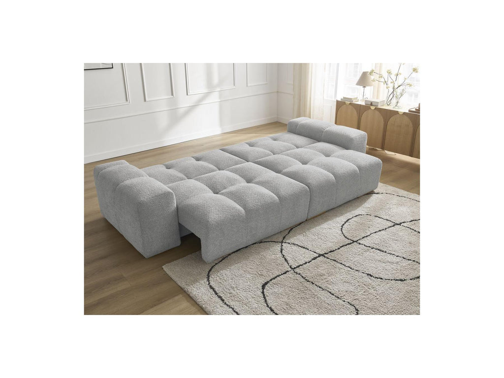 Anakin - Sofá recto cama con arcón - Tejido bouclé - 6 cojines