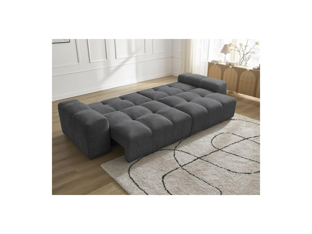 Anakin - Sofá recto cama con arcón - Tejido bouclé - 6 cojines