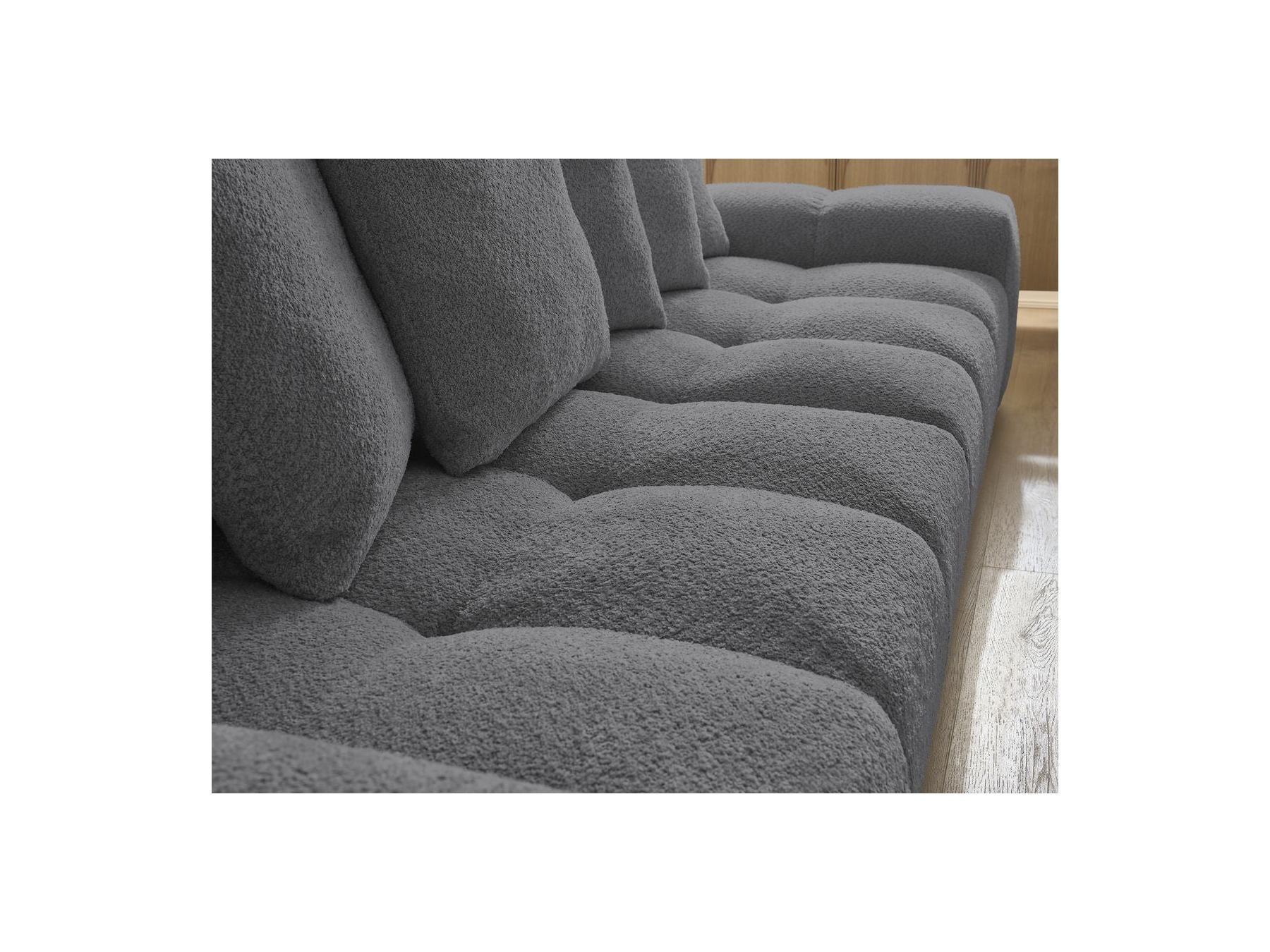 Anakin - Sofá recto cama con arcón - Tejido bouclé - 6 cojines