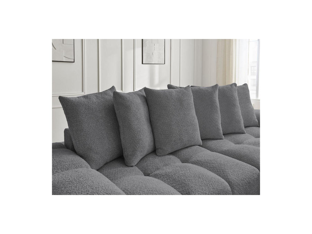 Anakin - Sofá recto cama con arcón - Tejido bouclé - 6 cojines