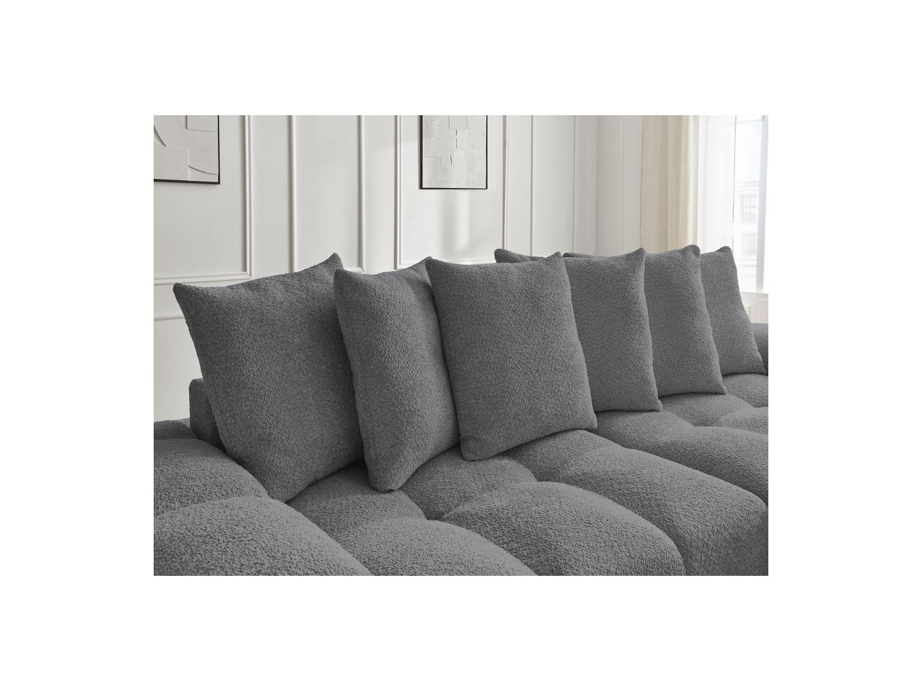 Anakin - Sofá recto cama con arcón - Tejido bouclé - 6 cojines