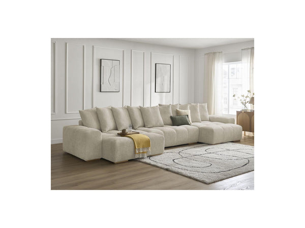Anakin - Panoramic Convertible Sofa with Storage - Bouclé Fabric - 10 Cushions