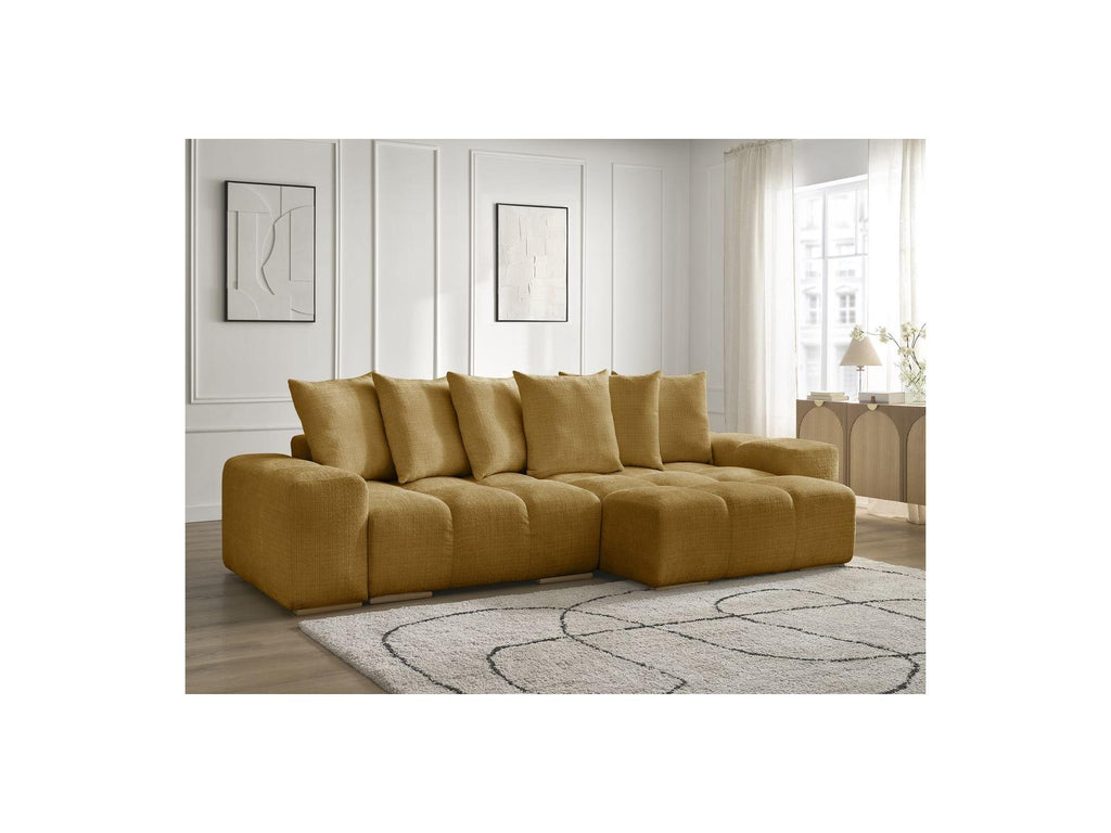 Anakin - Sofá esquinero reversible convertible con arcón - Tejido texturizado - 6 cojines