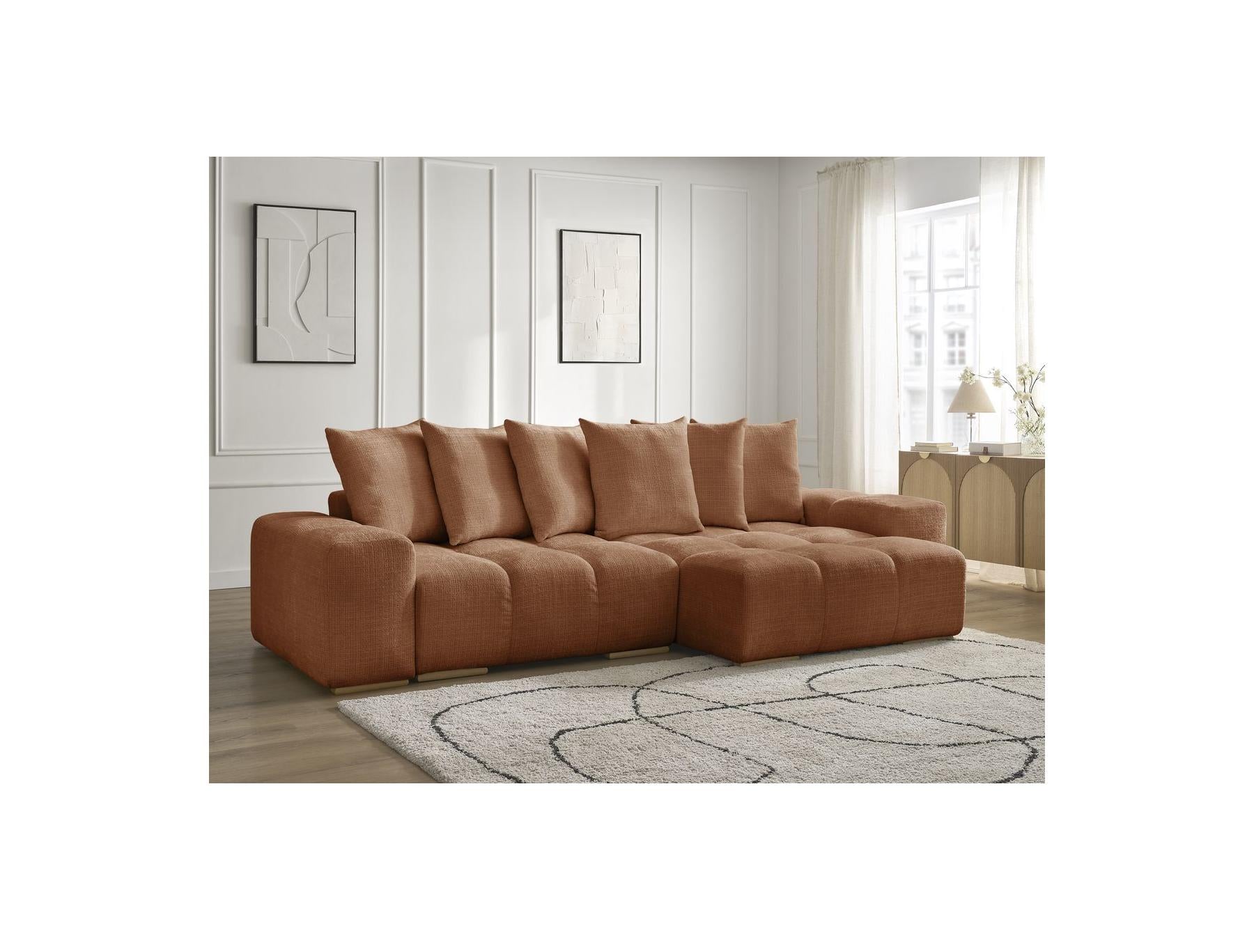 Anakin - Sofá esquinero reversible convertible con arcón - Tejido texturizado - 6 cojines