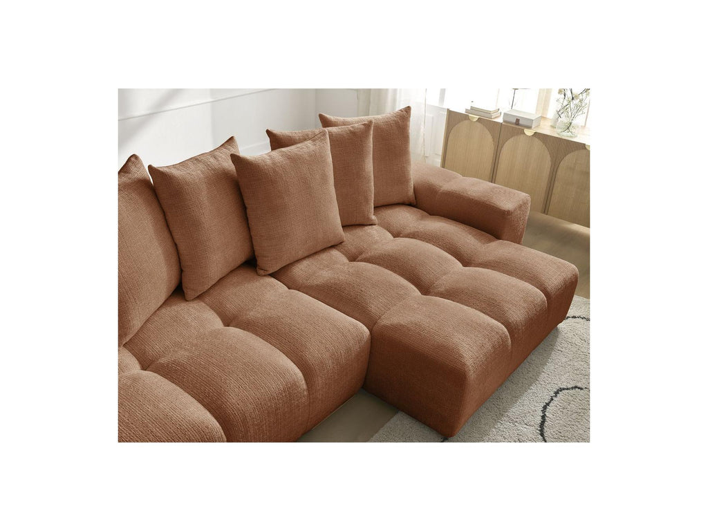 Anakin - Sofá esquinero reversible convertible con arcón - Tejido texturizado - 6 cojines