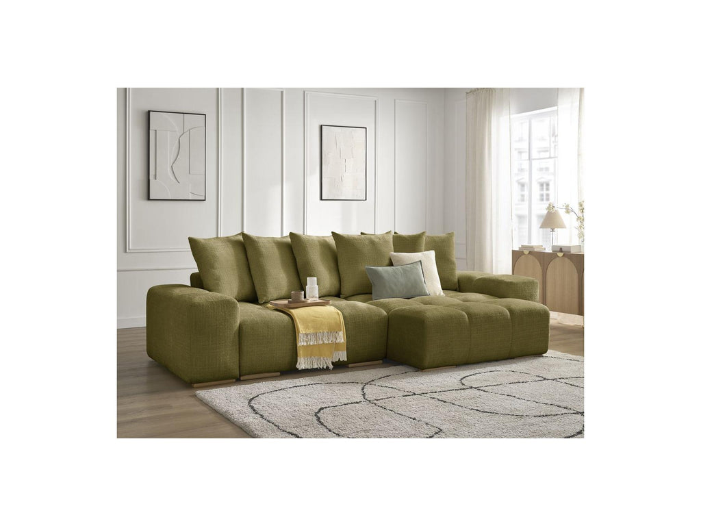 Anakin - Sofá esquinero reversible convertible con arcón - Tejido texturizado - 6 cojines