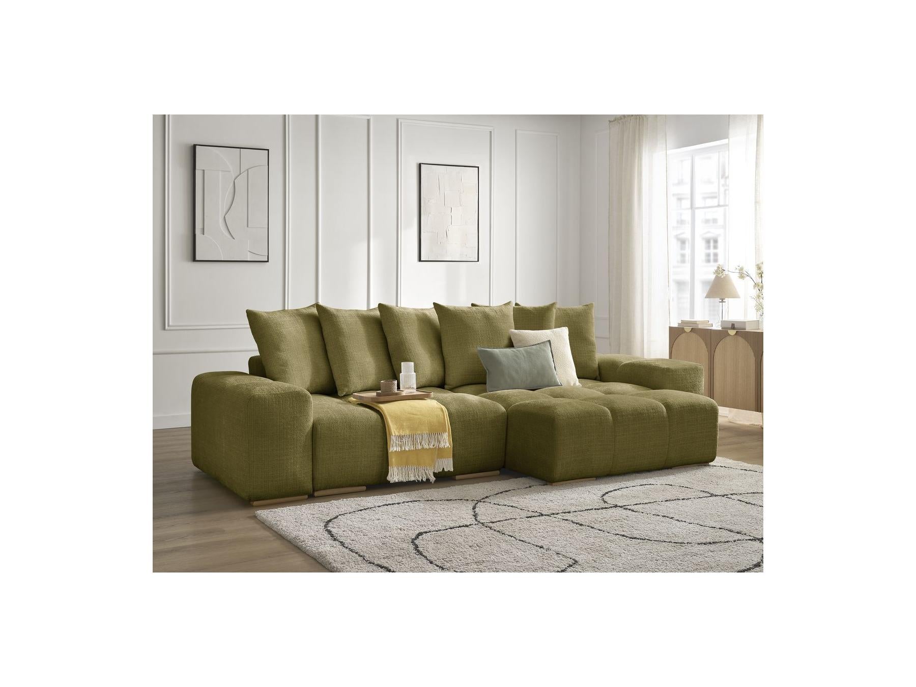 Anakin - Sofá esquinero reversible convertible con arcón - Tejido texturizado - 6 cojines