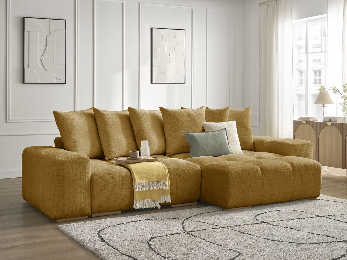 Anakin - Reversible Corner Sofa - Textured Fabric - 6 Cushions